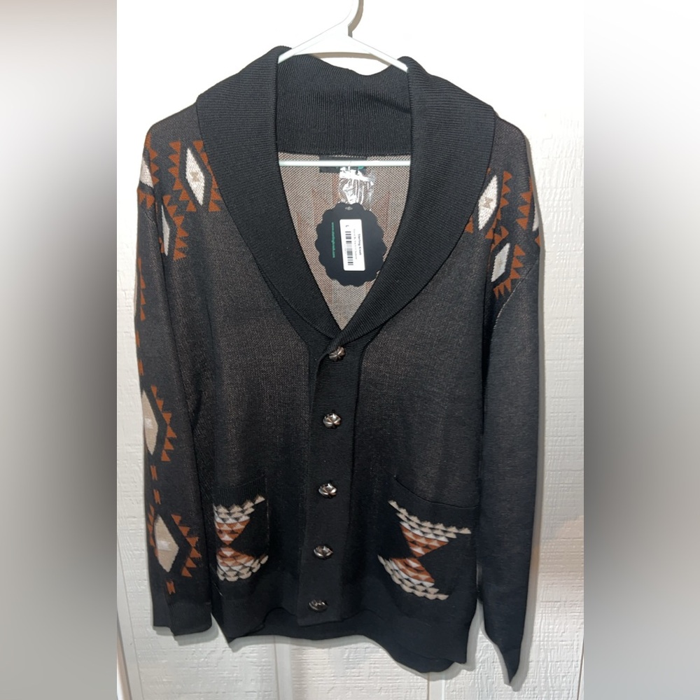 Stylish Women's Black and Brown Patterned Cardigan